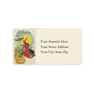 Fliegende Hexe und Owls Halloween-Adressetikett Adressaufkleber