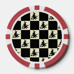 Fliegende Hexen Schwarz & Gelb Karierte Poker Chip