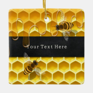 Fliegende Honigbienen über Gelbwabenkraut Keramikornament