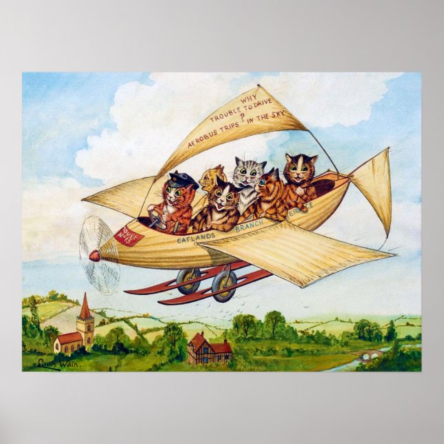 Fliegende Katzen, Louis Wain Poster (Vorne)
