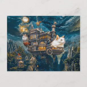 Fliegende Katzenburgen Steampunk-Nacht Postkarte