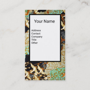 FLIEGENDE KRÄNE, BLUMEN, Monogramm Visitenkarte