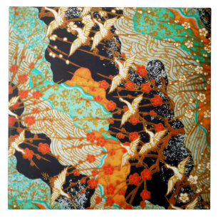 FLIEGENDE KRÄNE MIT FRÜHBLUMEN, Japanisch Fliese