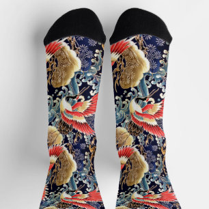 FLIEGENDE KRANE, WELLEN, FRÜHLINGSBLUMEN Japanisch Socken