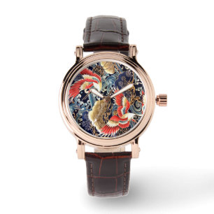 FLIEGENDE KRÄNE, WELLEN, FRÜHSTÜCKE, japanische Bl Armbanduhr