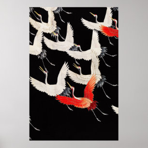 Fliegende Kraniche: Japanische Vogel-Kimono-Kunst Poster