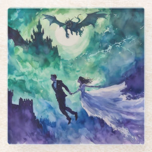 Fliegende Liebende - Aquarellmalerei Glasuntersetzer