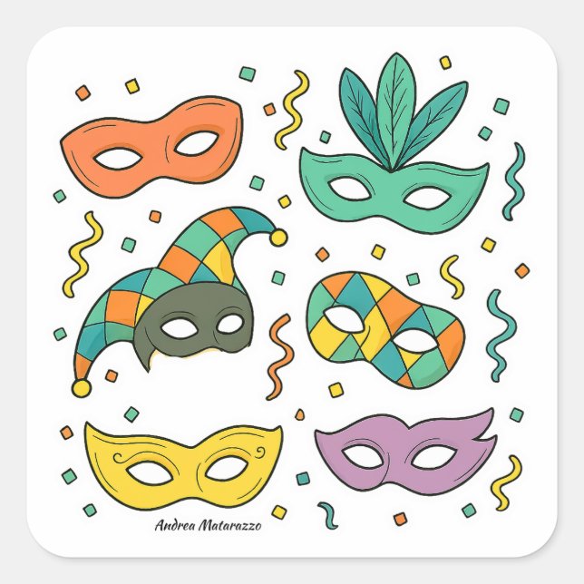 Fliegende Masken Quadratischer Aufkleber (Vorderseite)