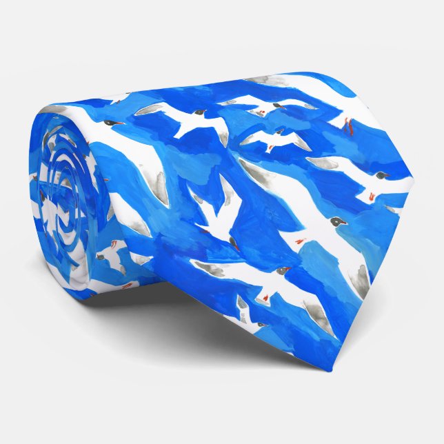 Fliegende Möwen am Himmel blau Krawatte (Gerollt)