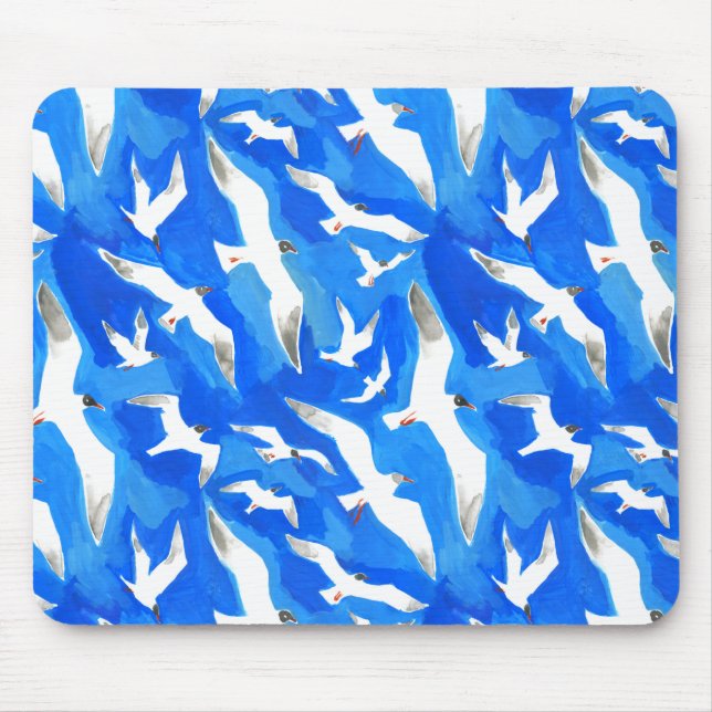 Fliegende Möwen am Himmel blau Mousepad (Vorne)