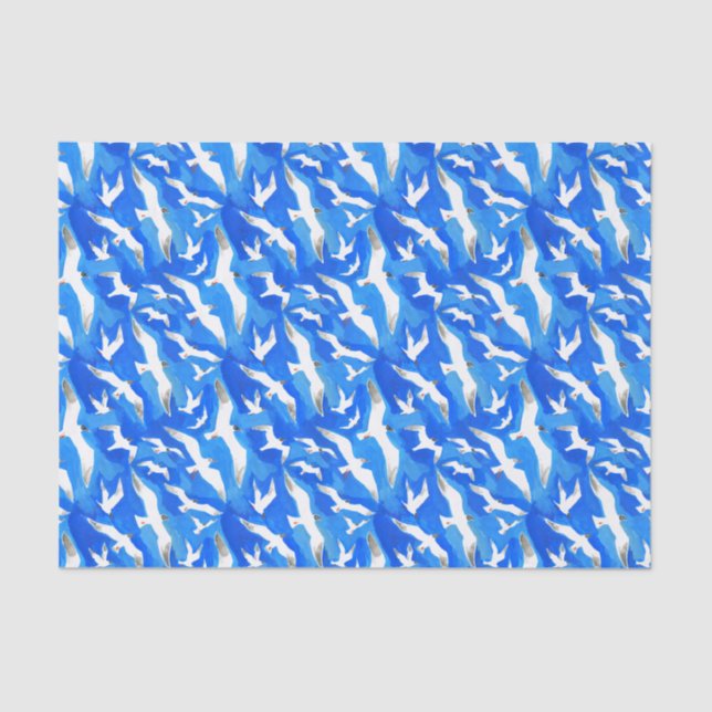 Fliegende Möwen am Himmel blau Seidenpapier (Vorderseite)