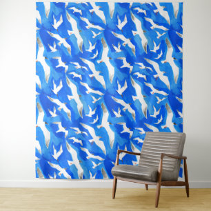 Fliegende Möwen am Himmel blau Wandteppich