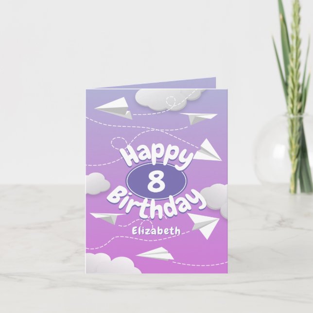 fliegende Papierflugzeuge, mädchenhaft rosa lila G Karte (Vorderseite)