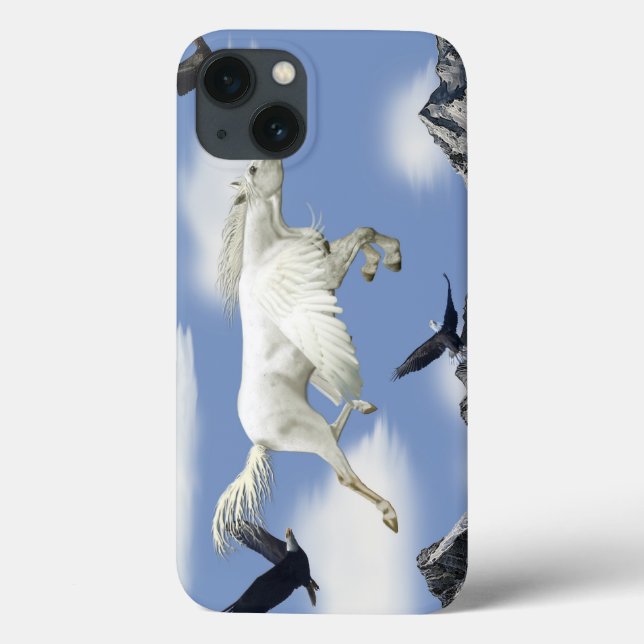 Fliegende Pegasus, Berge und Adler Fantasy Art Case-Mate iPhone Hülle (Rückseite)