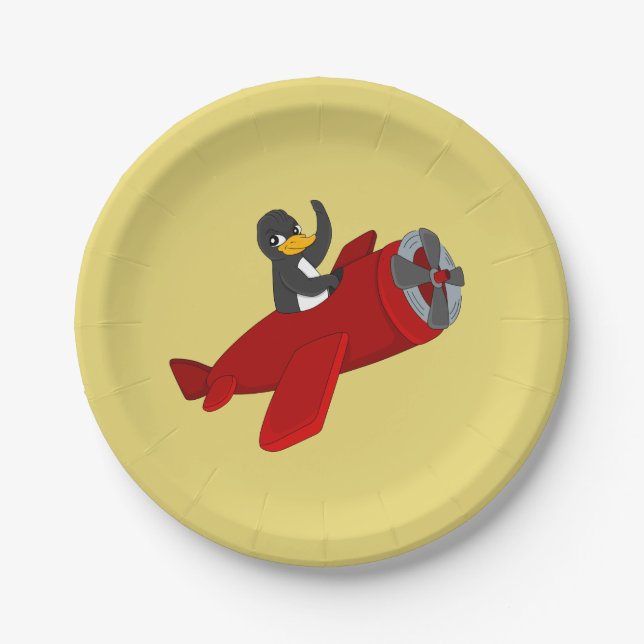 Fliegende Pinguin-Cartoon-Papier-Teller Pappteller (Vorderseite)