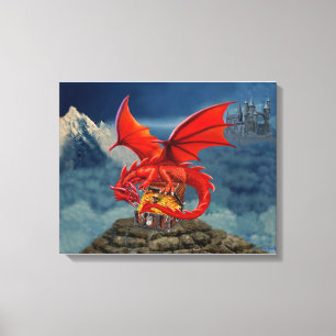 Fliegende rote Drachen-Schatzkiste Leinwanddruck