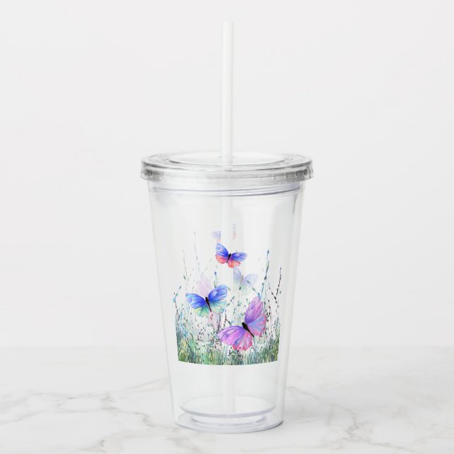 Fliegende Schmetterlinge Akrylic Tumbler Acryltrinkbecher (Vorderseite)