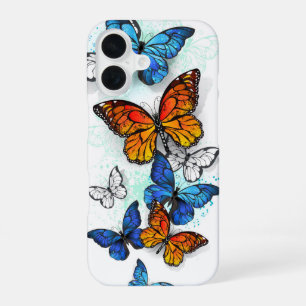 Fliegende Schmetterlinge Morpho und Monarch iPhone 16 Hülle