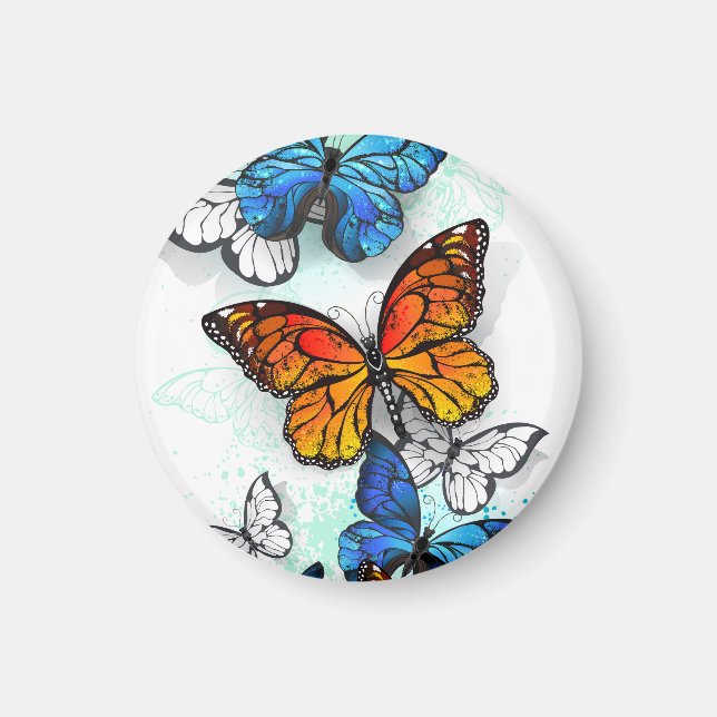 Fliegende Schmetterlinge Morpho und Monarch Magnet (Vorne)