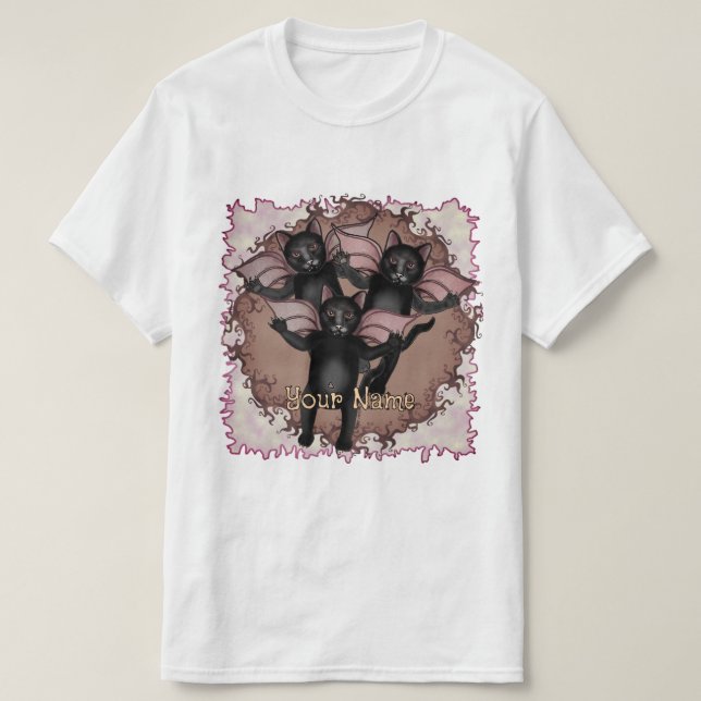 Fliegende schwarze Katzen  T-Shirt (Design vorne)