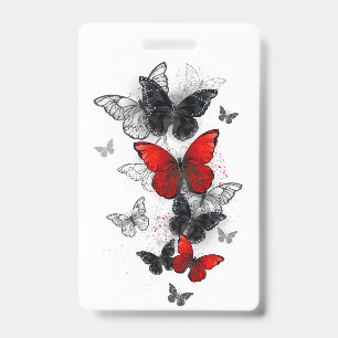Fliegende schwarze und rote Morpho-Schmetterlinge Ausweis