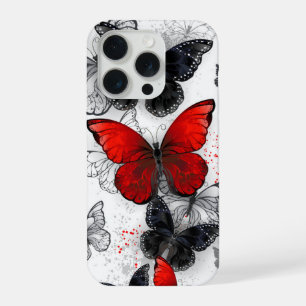 Fliegende schwarze und rote Morpho-Schmetterlinge iPhone 15 Pro Hülle