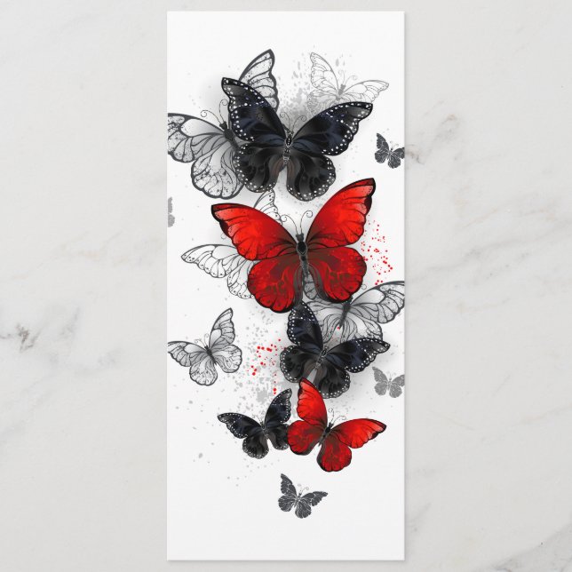 Fliegende schwarze und rote Morpho-Schmetterlinge Programm (Vorderseite)