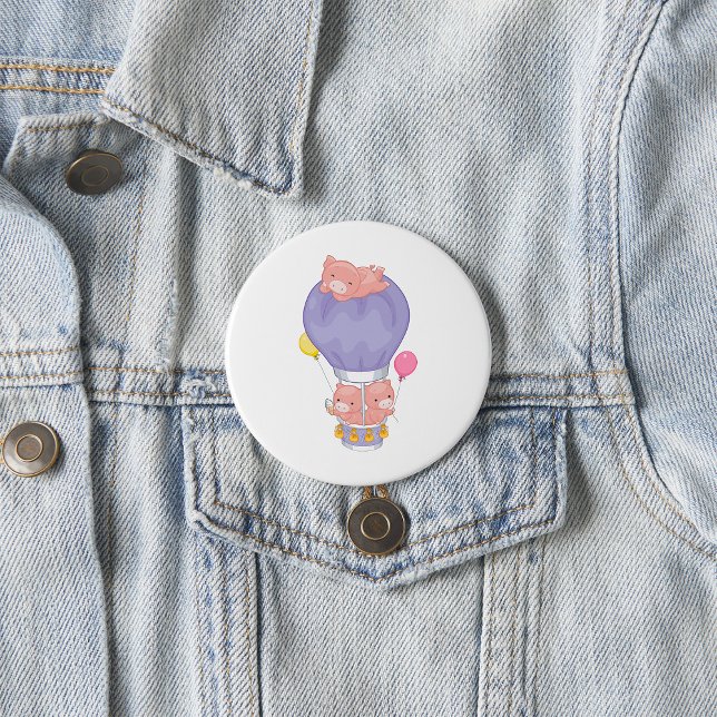 Fliegende Schweinchen im Heißluftballon Button (Von Creator hochgeladen)