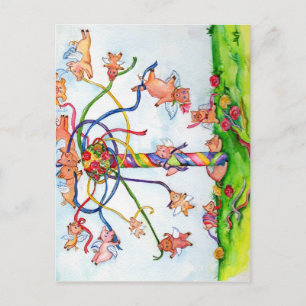 Fliegende Schweine um die Maypole Postkarte
