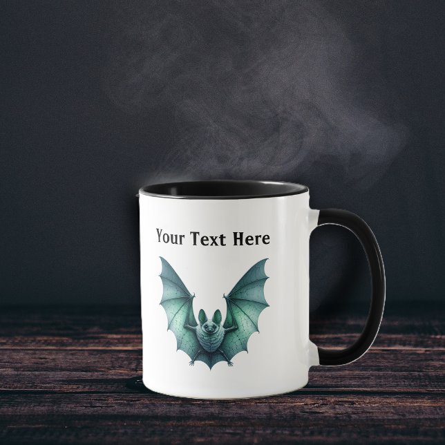 Fliegende Spooky Furry Bats in Rosa und Grün Tasse (Two spooky Vibrant flying bats, one pink one green on coffee or tee mug.)