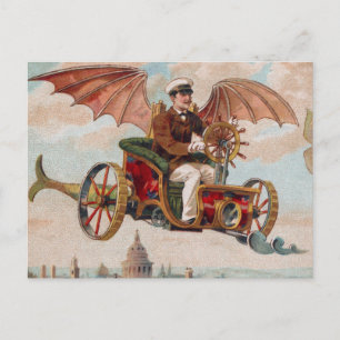 Fliegende Steampunk-Auto-Postkarte Postkarte