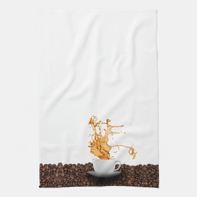 Fliegende Tasse Kaffee Mit Spritzer Geschirrtuch (Vertikal)