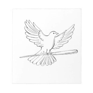 Fliegende Taube oder Dove mit Stockzeichnung Notizblock