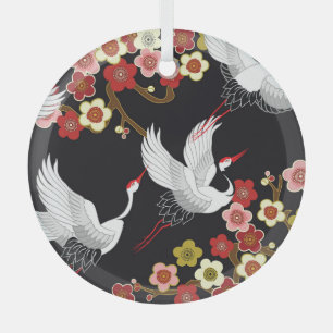 Fliegende Vögel: Krane Heron Japanisch. Ornament Aus Glas