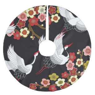 Fliegende Vögel: Krane Heron Japanisch. Polyester Weihnachtsbaumdecke