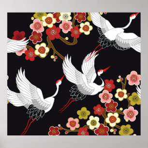 Fliegende Vögel: Krane Heron Japanisch. Poster