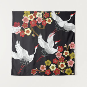 Fliegende Vögel: Kranich Reiher Japanisch. Wandteppich