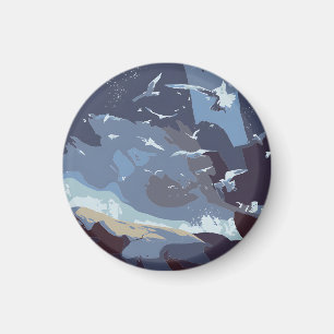 Fliegende Vögel & Küstenwellen Magnet
