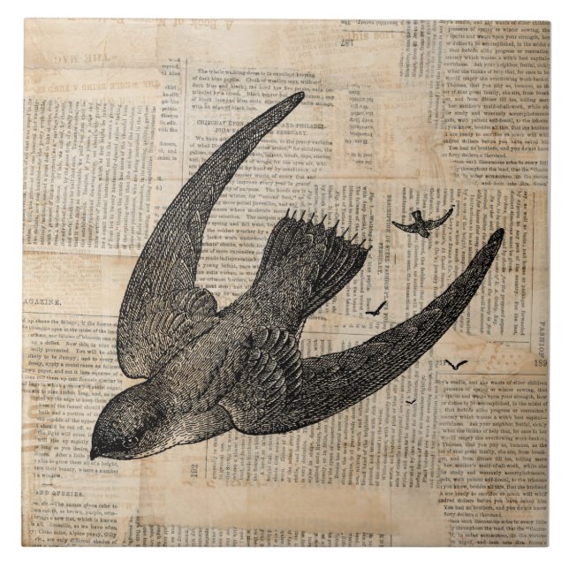 Fliegende Vögel Vintage Vogel Kunst Fliese (Vorderseite)