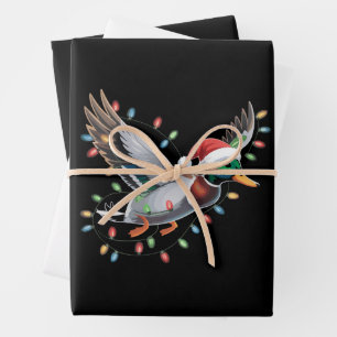 Fliegende Weihnachtsmann-Ente Weihnachtsbeleuchtun Geschenkpapier Set
