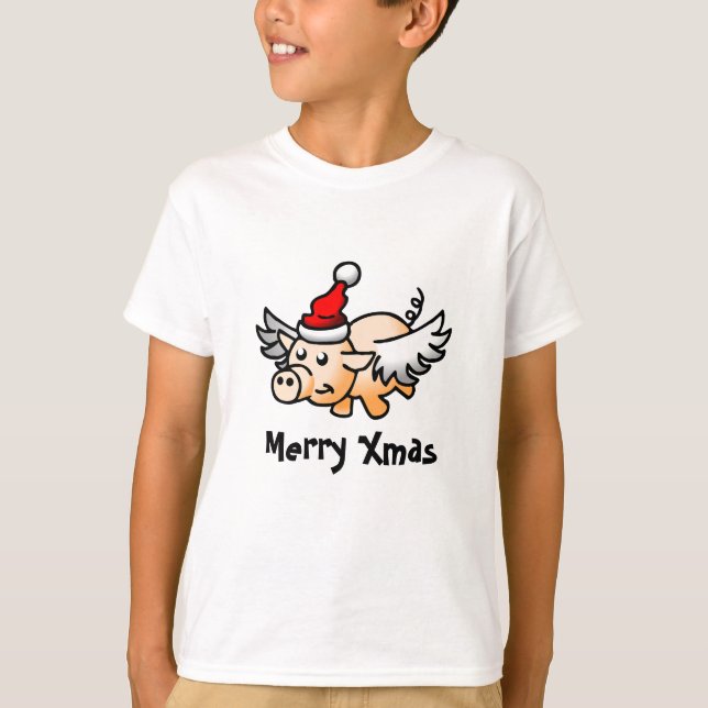 Fliegende Weihnachtsschweinchen-T - Shirt (Vorderseite)