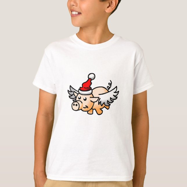 Fliegende Weihnachtsschweinchen-T - Shirt (Vorderseite)