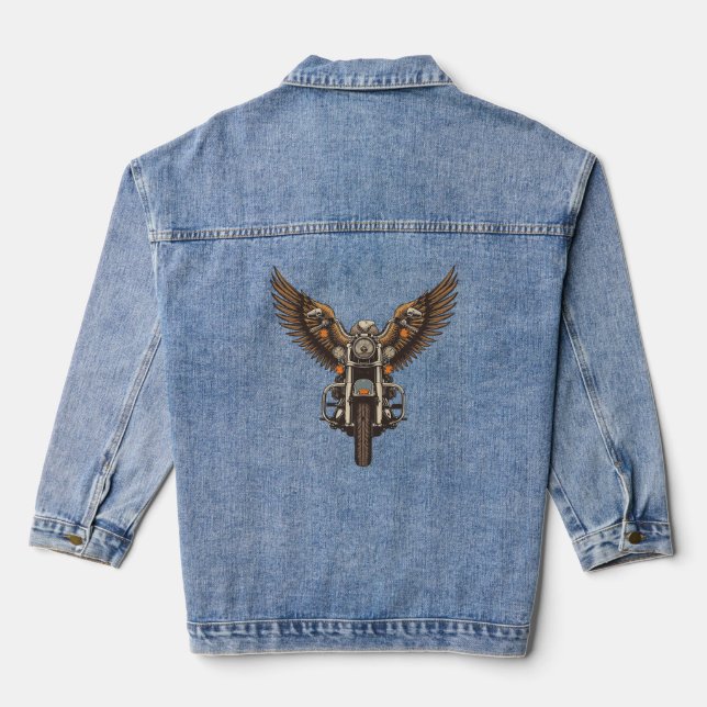 Fliegender Adler Vintage-Motorrad-Biker-Fahre Frei Jeansjacke (Rückseite)