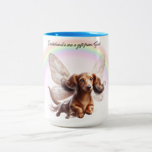 Fliegender Dachshund Personalisierter Becher Zweifarbige Tasse