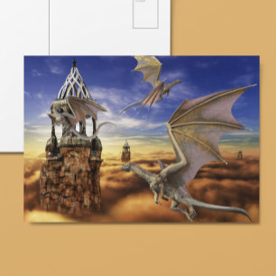 Fliegender Drache Fantasy-Landschaft Himmel Postkarte