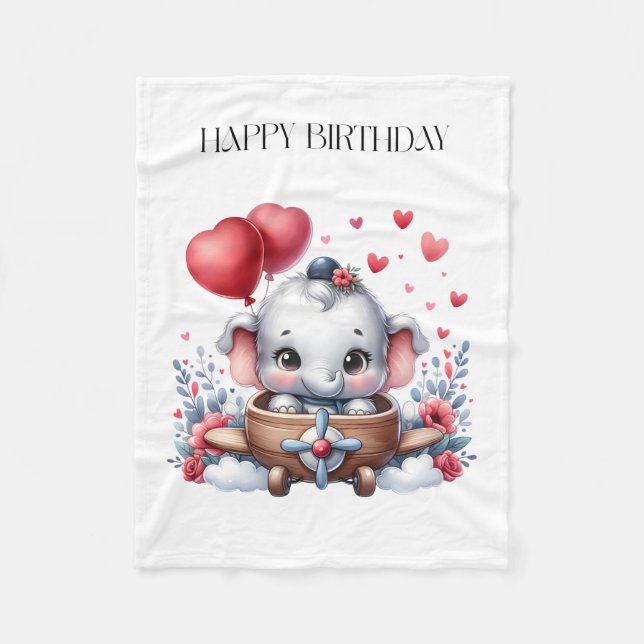 Fliegender Elefant Geburtstag Fleecedecke (Vorderseite)