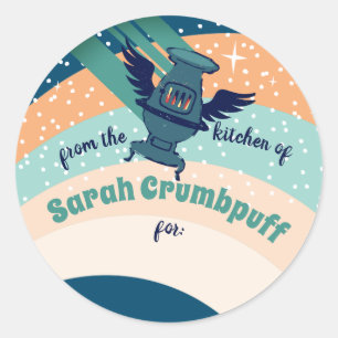 Fliegender Engelsofen Weihnachten aus der Küche Runder Aufkleber