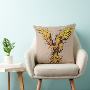 Fliegender Goldener Phönix-Vogel Grafik Kissen