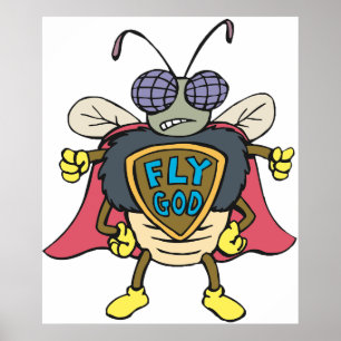 Fliegender Gott Superheld Fliege Insekt Charakter Poster