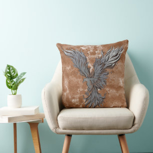 Fliegender Grauer Phönix-Vogel Grafik Kissen